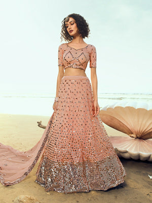 Rajwada Women Peach Classy Semi Stitched Lehenga With Unstitched Blouse