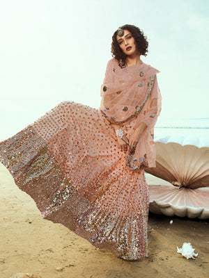 Rajwada Women Peach Classy Semi Stitched Lehenga With Unstitched Blouse
