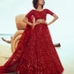 Rajwada Women Red Soft Net Sequins Semi Stitched Lehenga With Unstitched Blouse
