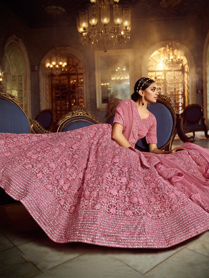 Rajwada Women Purple Soft Net Semi Stitched Lehenga With Unstitched Blouse