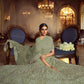 Rajwada Women Olive Embroidered Soft Net Semi Stitched Lehenga With Unstitched Blouse