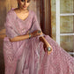 Rajwada Women Pink Embroidered Soft Net Semi Stitched Lehenga With Unstitched Blouse