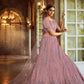 Rajwada Women Pink Embroidered Soft Net Semi Stitched Lehenga With Unstitched Blouse
