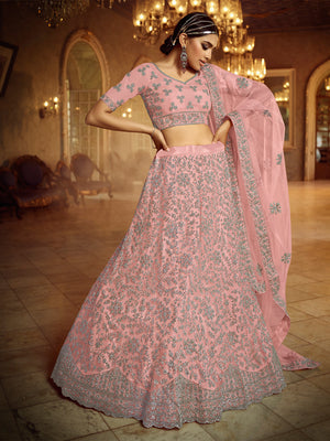 Rajwada Women Pink Embroiedered Semi Stitched Lehenga With Unstitched Blouse