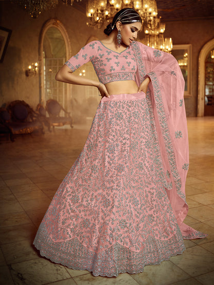 Rajwada Women Pink Embroiedered Semi Stitched Lehenga With Unstitched Blouse
