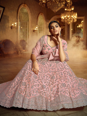 Rajwada Women Pink Embroiedered Semi Stitched Lehenga With Unstitched Blouse