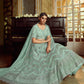 Rajwada Women Sea Green Soft Net Embroidered Semi Stitched Lehenga With Unstitched Blouse