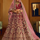 Rajwada Women Maroon Velvet Semi Stitched Lehenga With  Unstitched Blouse