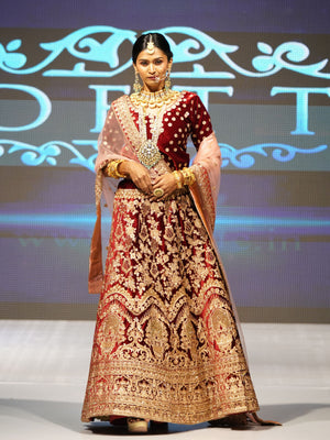 Rajwada Women Maroon Velvet Semi Stitched Lehenga With  Unstitched Blouse