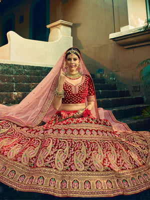 Rajwada Women Festive Maroon Semi Stitched Lehenga With Unstitched Blouse