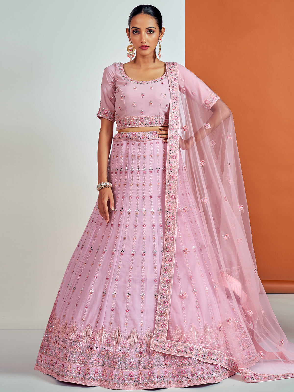 Rajwada - Beautiful Pink Georgette Semi Stitched Lehenga With Unstitched Blouse