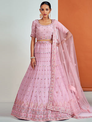 Rajwada - Beautiful Pink Georgette Semi Stitched Lehenga With Unstitched Blouse