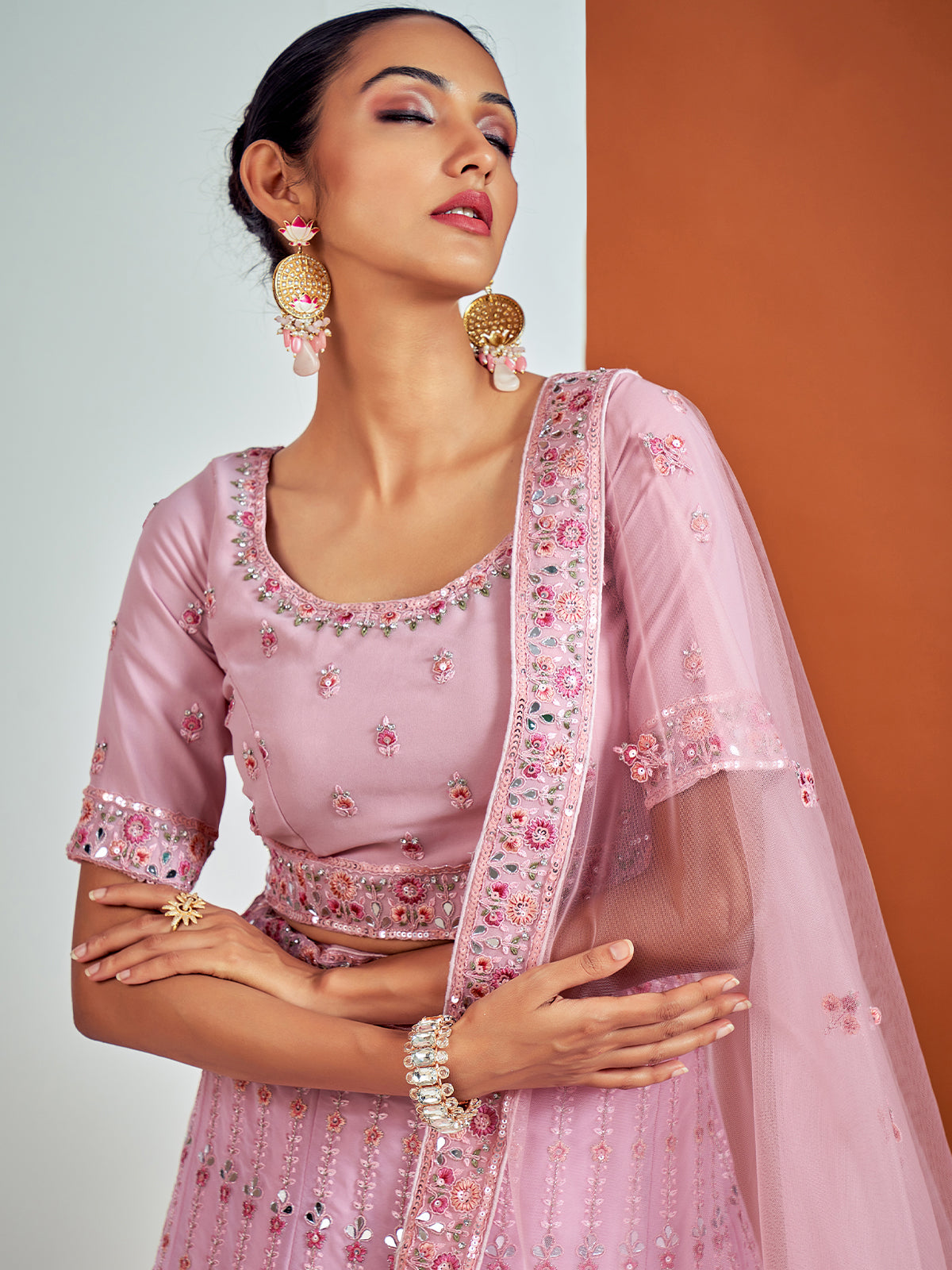 Rajwada - Beautiful Pink Georgette Semi Stitched Lehenga With Unstitched Blouse
