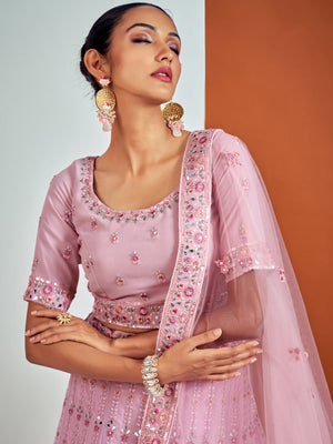 Rajwada - Beautiful Pink Georgette Semi Stitched Lehenga With Unstitched Blouse