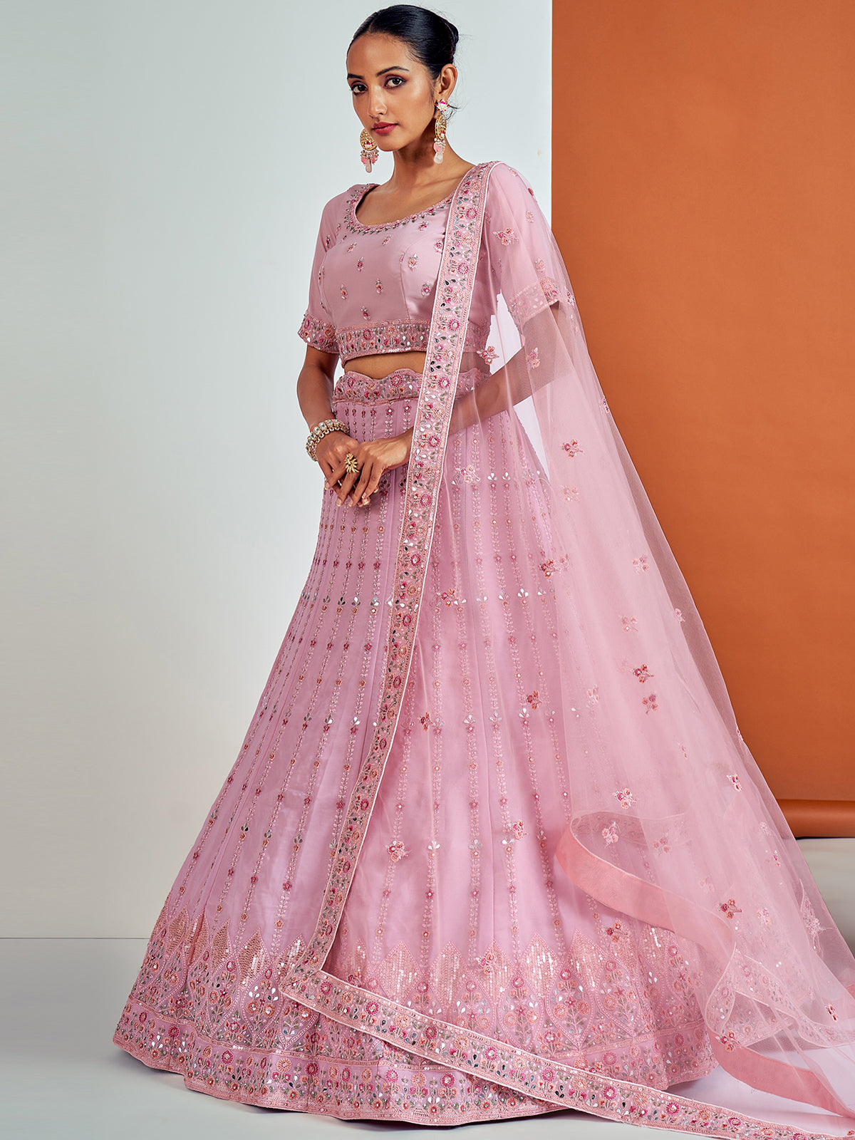 Rajwada - Beautiful Pink Georgette Semi Stitched Lehenga With Unstitched Blouse