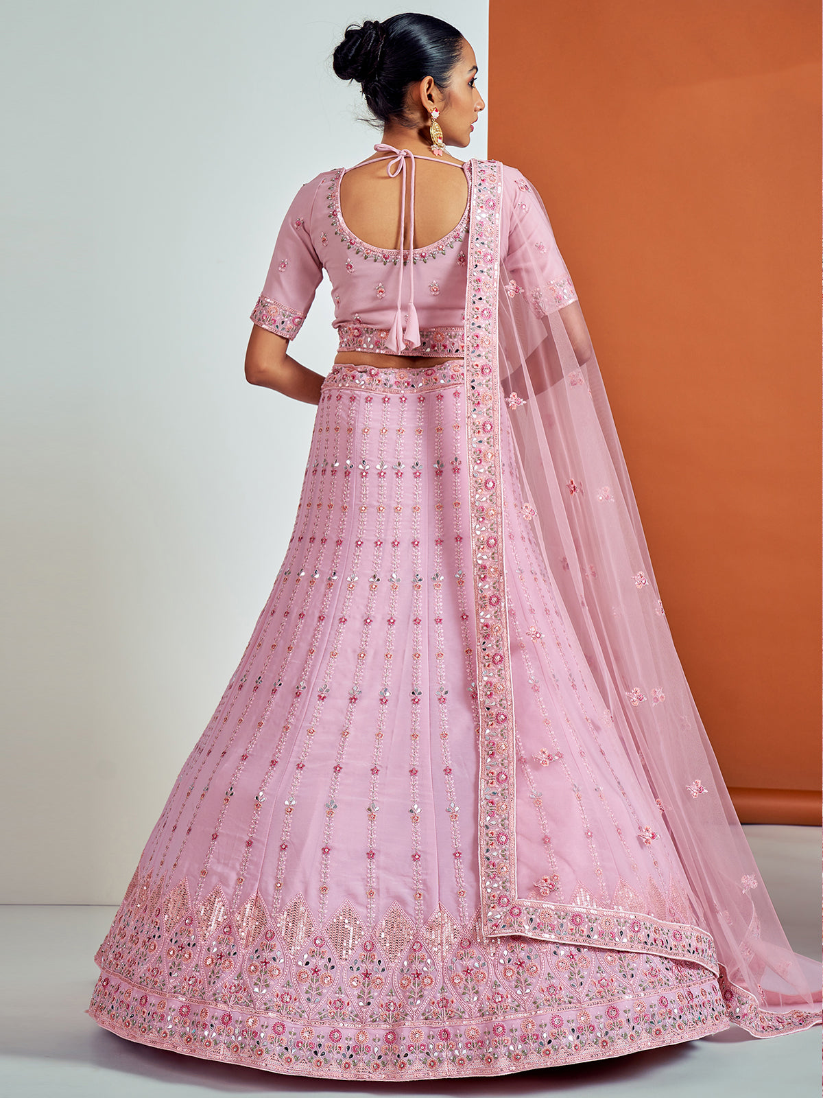 Rajwada - Beautiful Pink Georgette Semi Stitched Lehenga With Unstitched Blouse