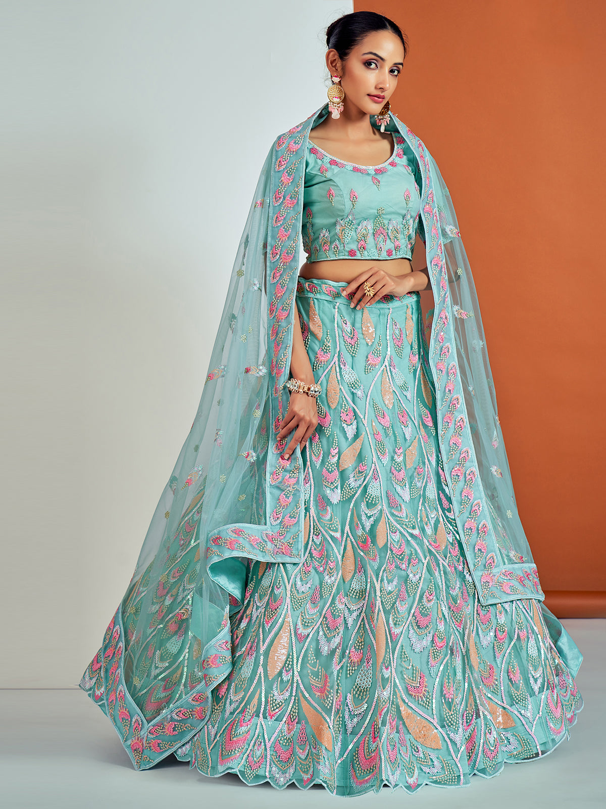 Rajwada - Stylish Blue Soft Net Semi Stitched Lehenga With Unstitched Blouse