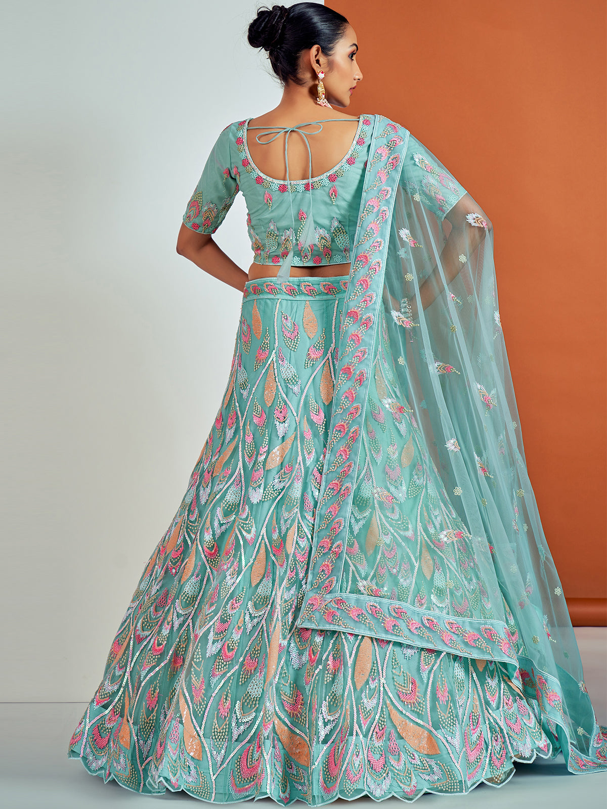 Rajwada - Stylish Blue Soft Net Semi Stitched Lehenga With Unstitched Blouse