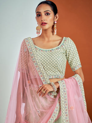 Rajwada - Designer Sea Green Georgette Semi Stitched Lehenga With Unstitched Blouse
