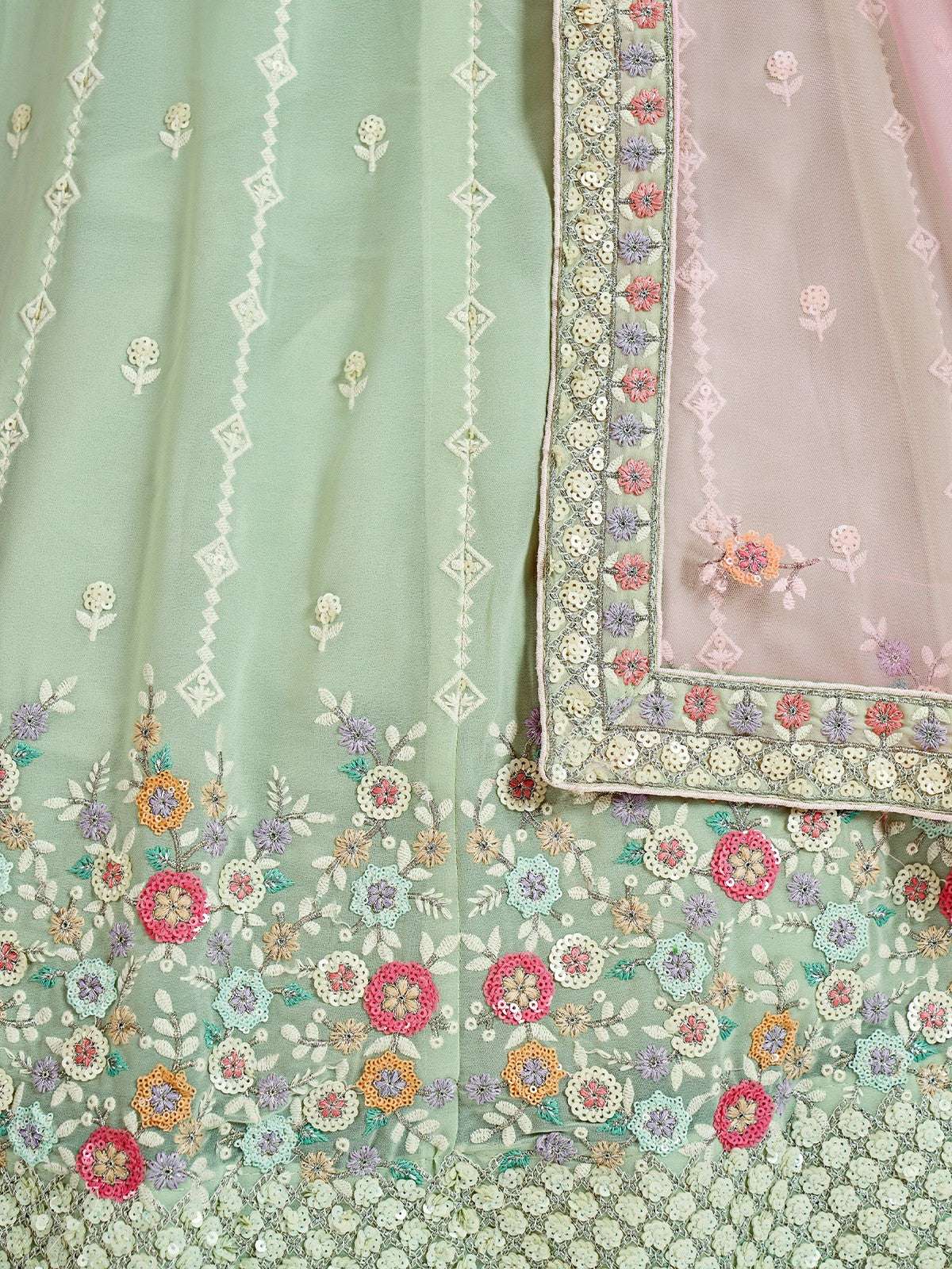 Rajwada - Designer Sea Green Georgette Semi Stitched Lehenga With Unstitched Blouse
