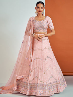 Rajwada - Stunning Pink Georgette Semi Stitched Lehenga With Unstitched Blouse
