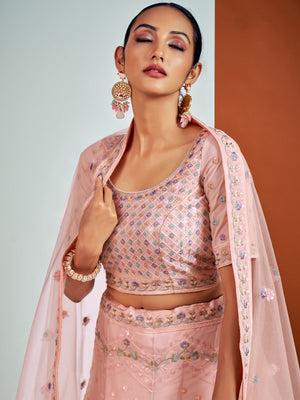 Rajwada - Stunning Pink Georgette Semi Stitched Lehenga With Unstitched Blouse