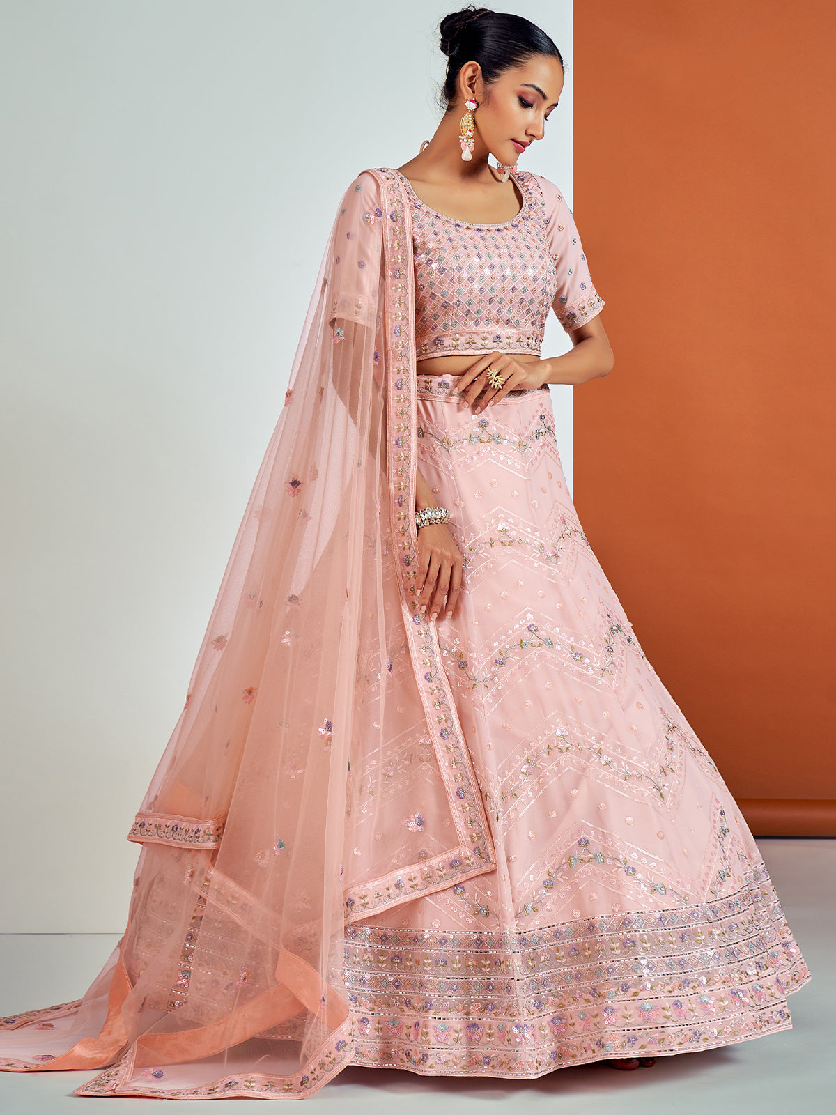 Rajwada - Stunning Pink Georgette Semi Stitched Lehenga With Unstitched Blouse