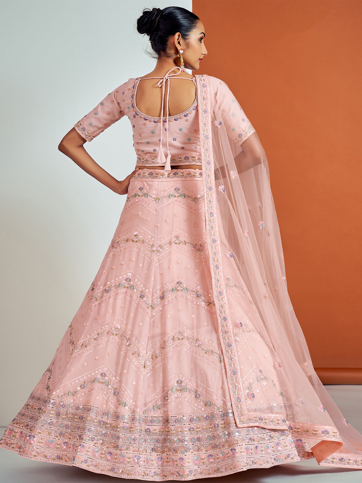 Rajwada - Stunning Pink Georgette Semi Stitched Lehenga With Unstitched Blouse