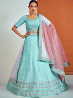 Rajwada - Classic Blue Georgette Semi Stitched Lehenga With Unstitched Blouse