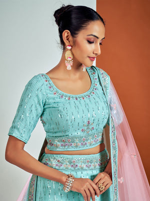 Rajwada - Classic Blue Georgette Semi Stitched Lehenga With Unstitched Blouse