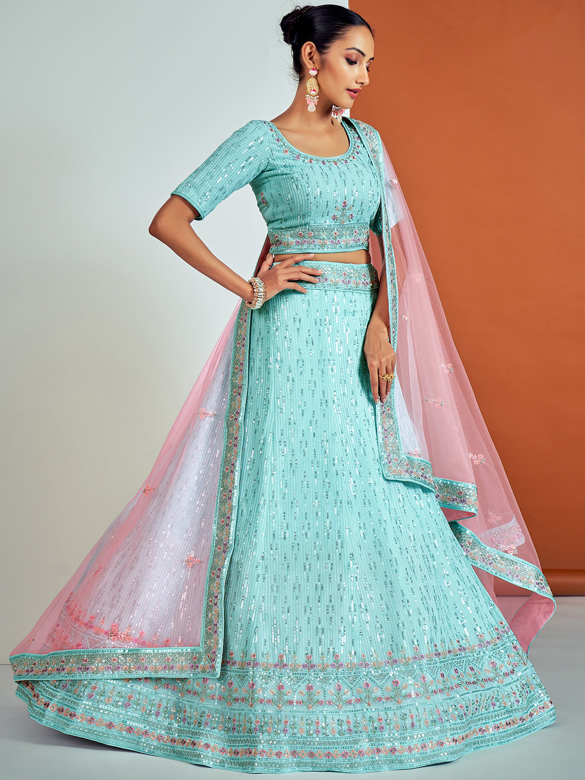 Rajwada - Classic Blue Georgette Semi Stitched Lehenga With Unstitched Blouse