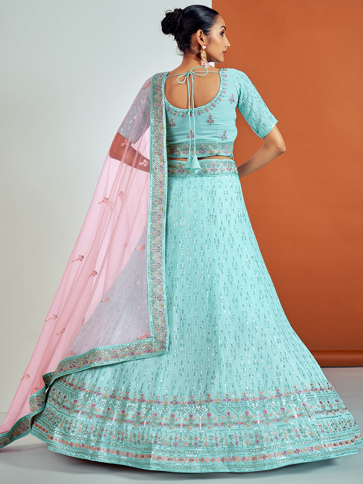 Rajwada - Classic Blue Georgette Semi Stitched Lehenga With Unstitched Blouse