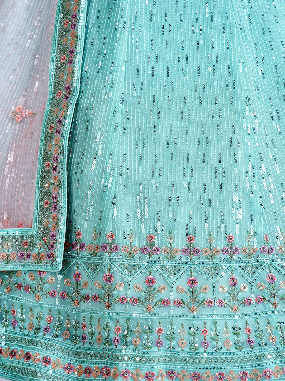 Rajwada - Classic Blue Georgette Semi Stitched Lehenga With Unstitched Blouse