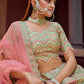 Rajwada Women Green Embroidered Organza Semi Stitched Lehenga With Unstitched Blouse