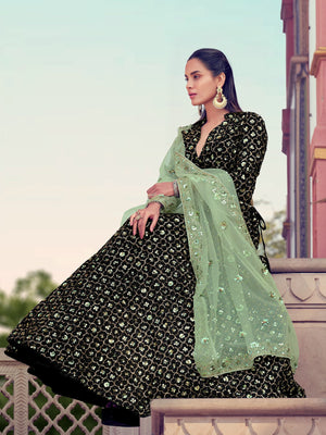 Rajwada Women Beautiful Black Semi Stitched Lehenga With Unstitched Blouse