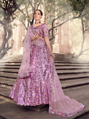 Rajwada Women Classy Pink Soft Net Semi Stitched Lehenga With Unstitched Blouse