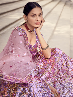 Rajwada Women Classy Pink Soft Net Semi Stitched Lehenga With Unstitched Blouse