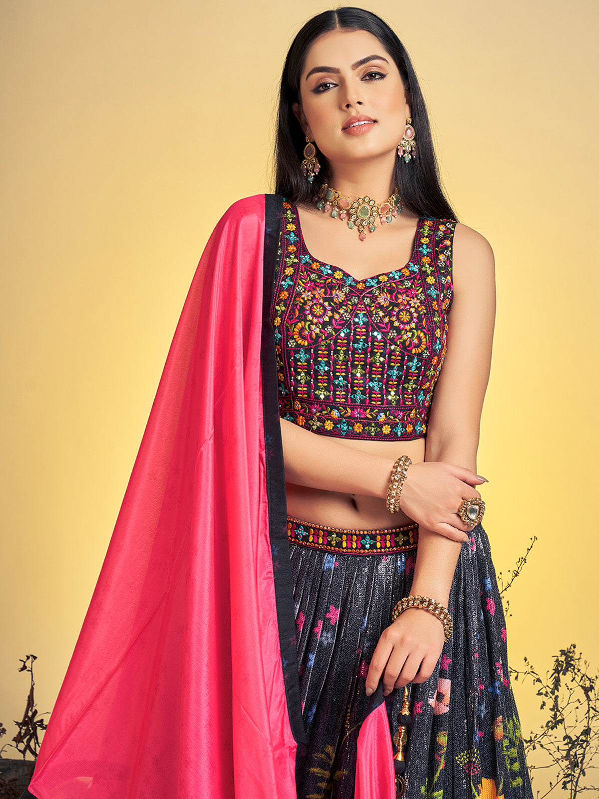 Rajwada - Stunning Black Art Silk Sequins Work Stitched Lehenga Choli Set