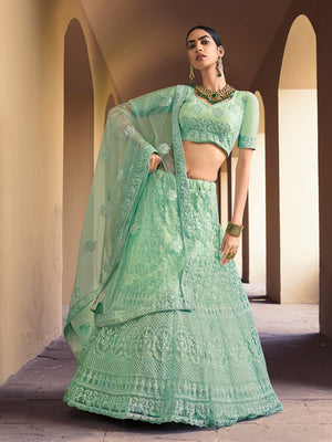 Rajwada Women Sea Green Stunning Semi Stitched Lehenga With Unstitched Blouse