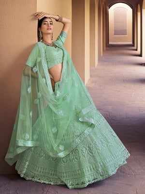 Rajwada Women Sea Green Stunning Semi Stitched Lehenga With Unstitched Blouse