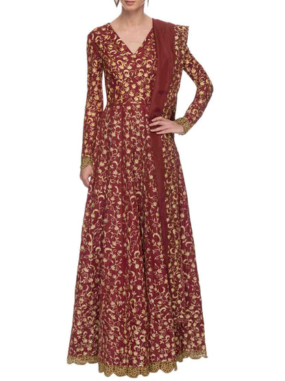 Rajwada Women Gorgeous Maroon Semi Stitched Gown