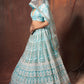 Rajwada Women Blue Resham, Sequins Semi Stitched Lehenga With Unstitched Blouse