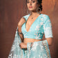 Rajwada Women Blue Resham, Sequins Semi Stitched Lehenga With Unstitched Blouse