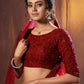 Rajwada Women Maroon Sequins, Thread Semi Stitched Lehenga With Unstitched Blouse