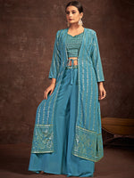 Rajwada - Teal Georgette Stitched Sequins Indo Western Set
