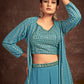 Rajwada - Teal Georgette Stitched Sequins Indo Western Set