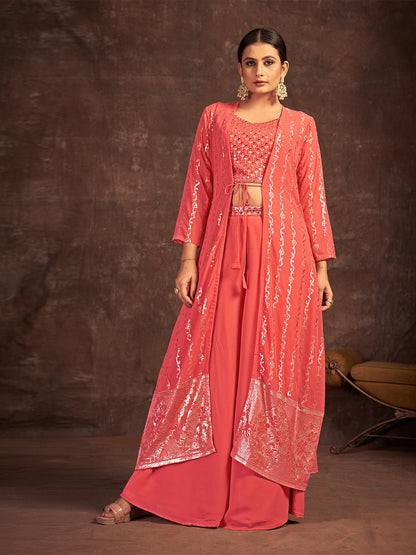 Rajwada - Orange Georgette Stitched Sequins Indo Western Set