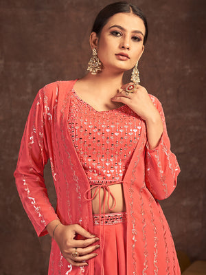 Rajwada - Orange Georgette Stitched Sequins Indo Western Set