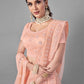 Rajwada Women Peach Soft Net Semi Stitched Lehenga With Unstitched Blouse