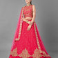 Rajwada Women Red Thread Embroidered Soft Net Semi Stitched Lehenga With Unstitched Blouse